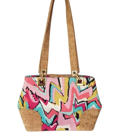 Stuart Weitzman Colorful Patterned Canvas Shoulder Bag Multi-Color - Picture 3 of 9